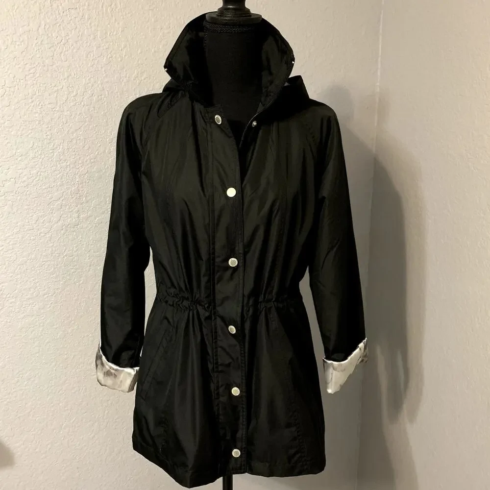 Dennis Basso Anorak Jacket water resistant w/detachable hood, Black Size XXS - Picture 2 of 10